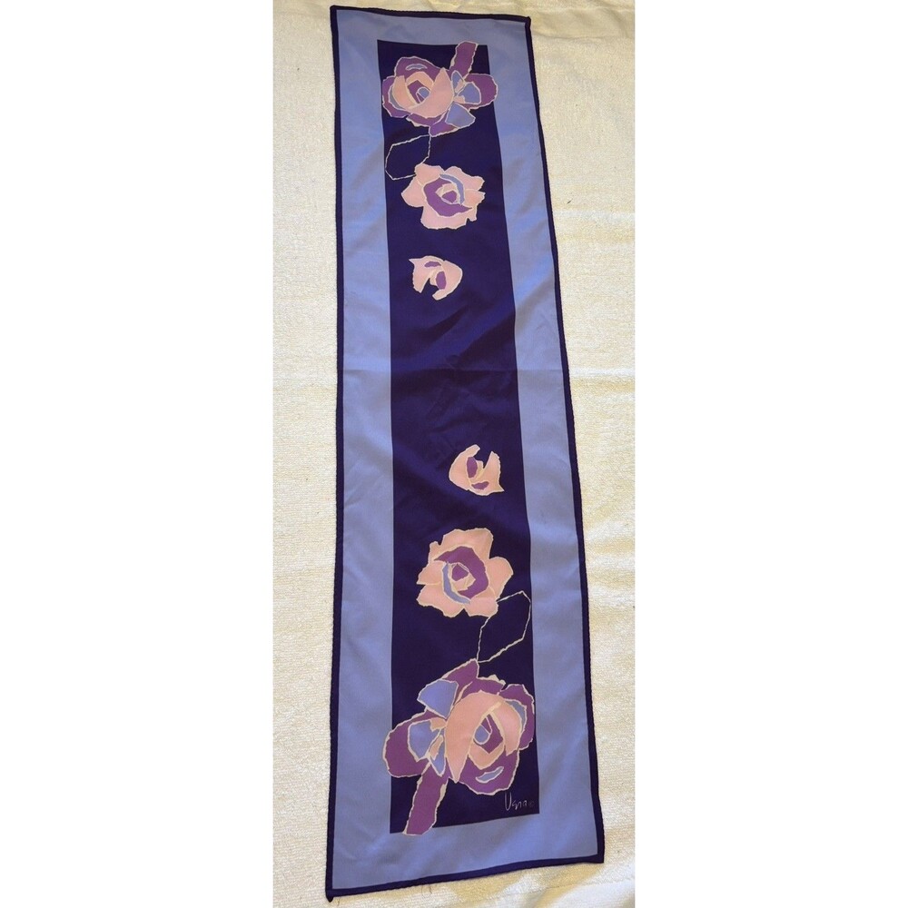VTG Vera Neumann Purple Abstract Floral Rose Oblong Scarf 10” W by 49” L